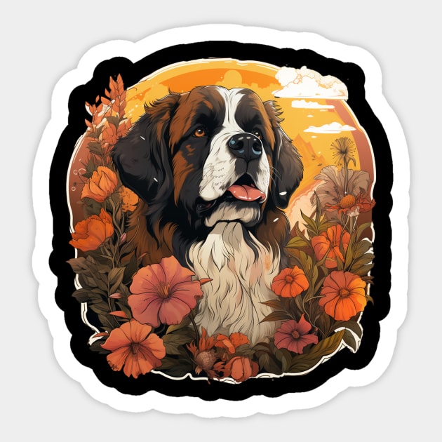 Saint Bernard Dog Flower Sticker by Paul Walls